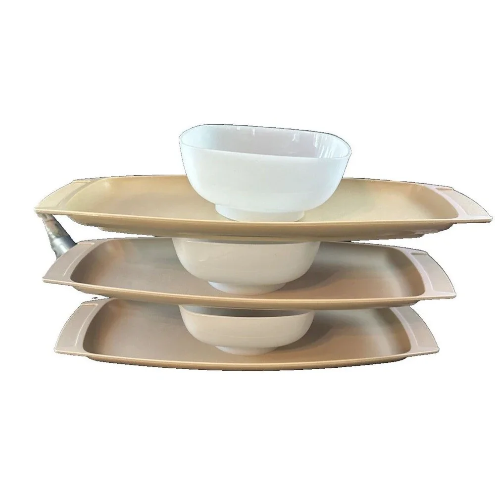 Vintage Set of 3 771 Tupperware Almond Chip and Dip Snack Serving Tray with Bowl